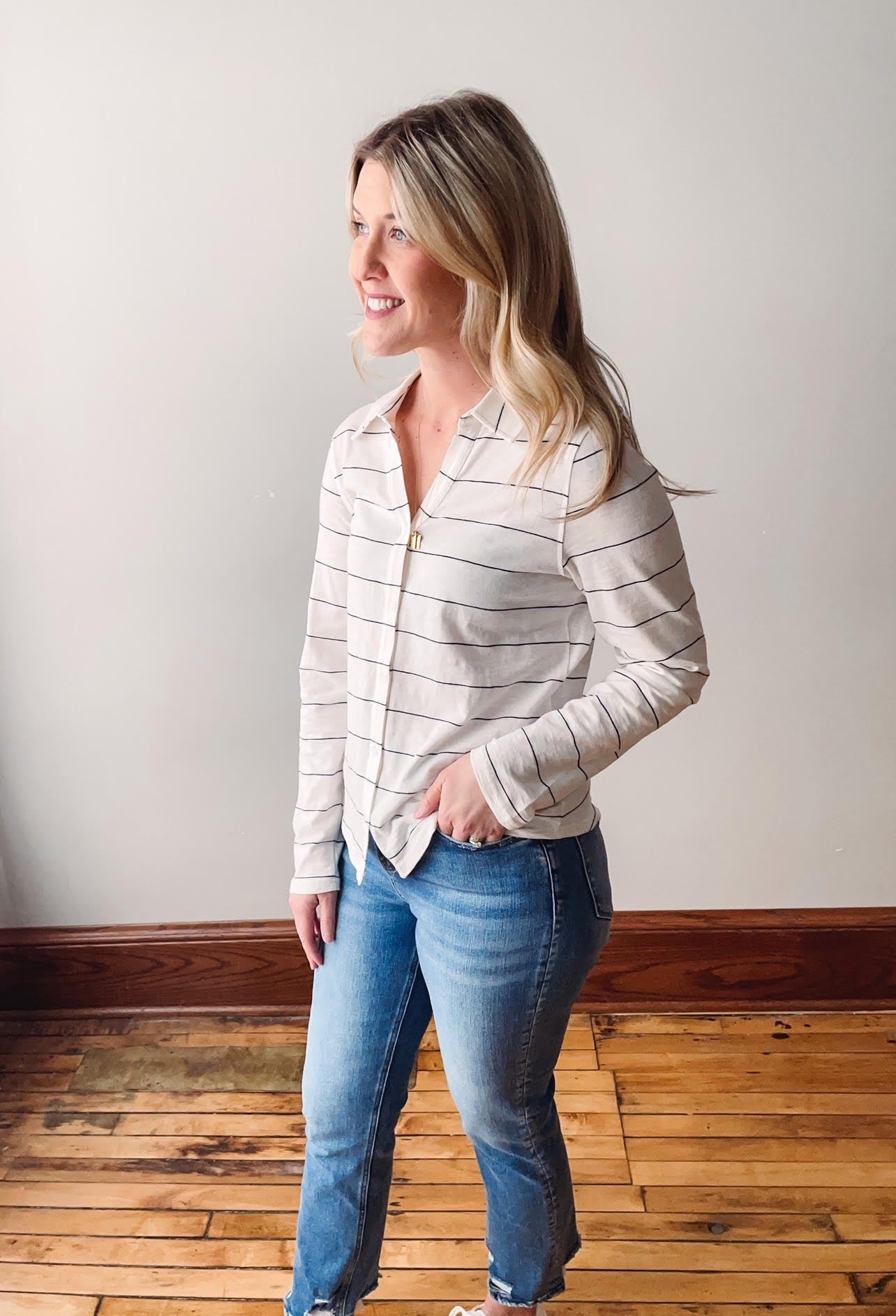 Rosanna Shirt - Ivory + Black Stripe