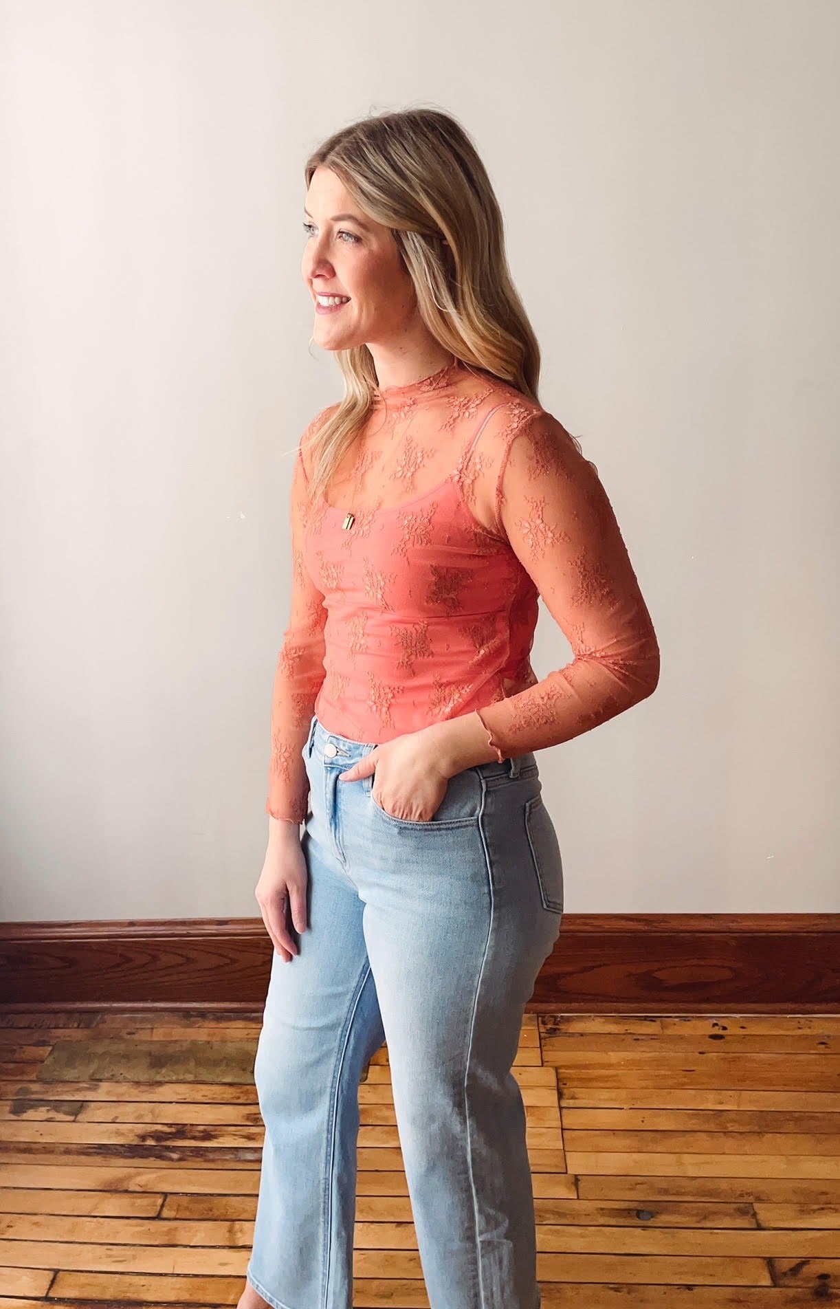 Rose Sheer Lace Long Sleeve