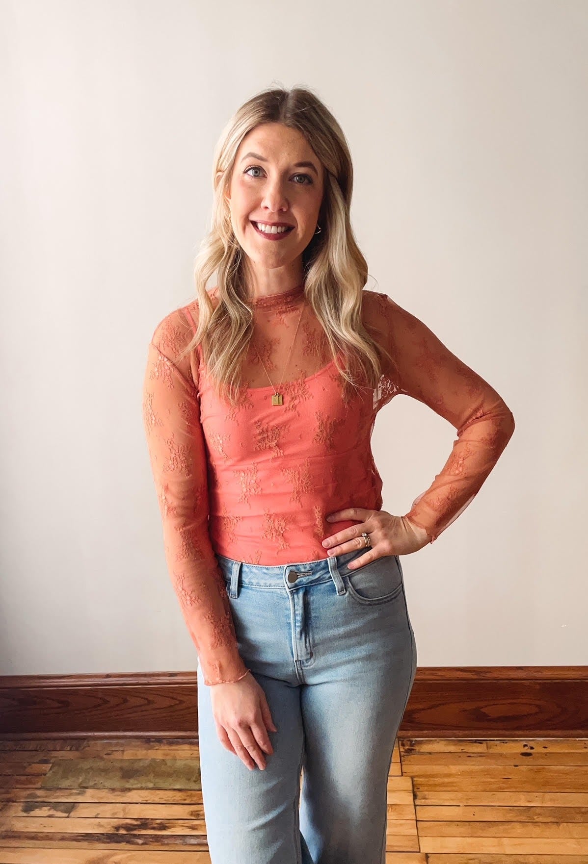 Rose Sheer Lace Long Sleeve