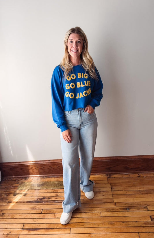 SDSU Washed Royal Chenille Cropped Crewneck