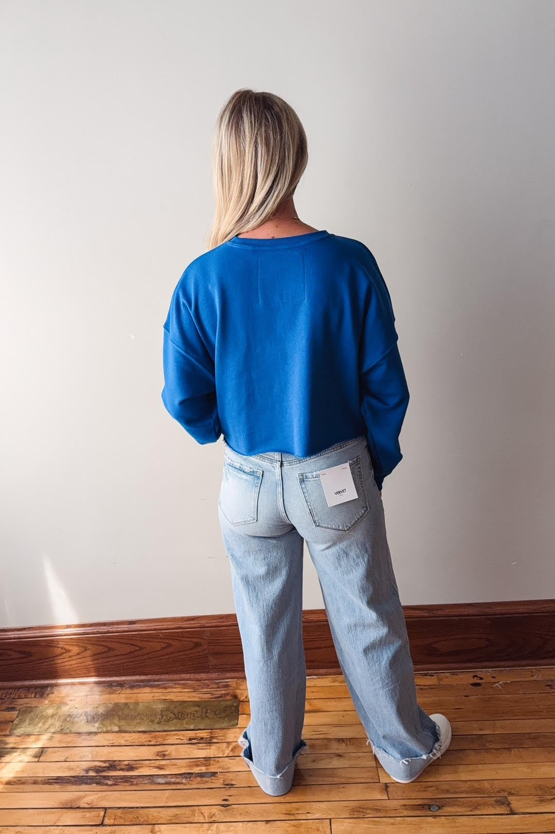 SDSU Washed Royal Chenille Cropped Crewneck