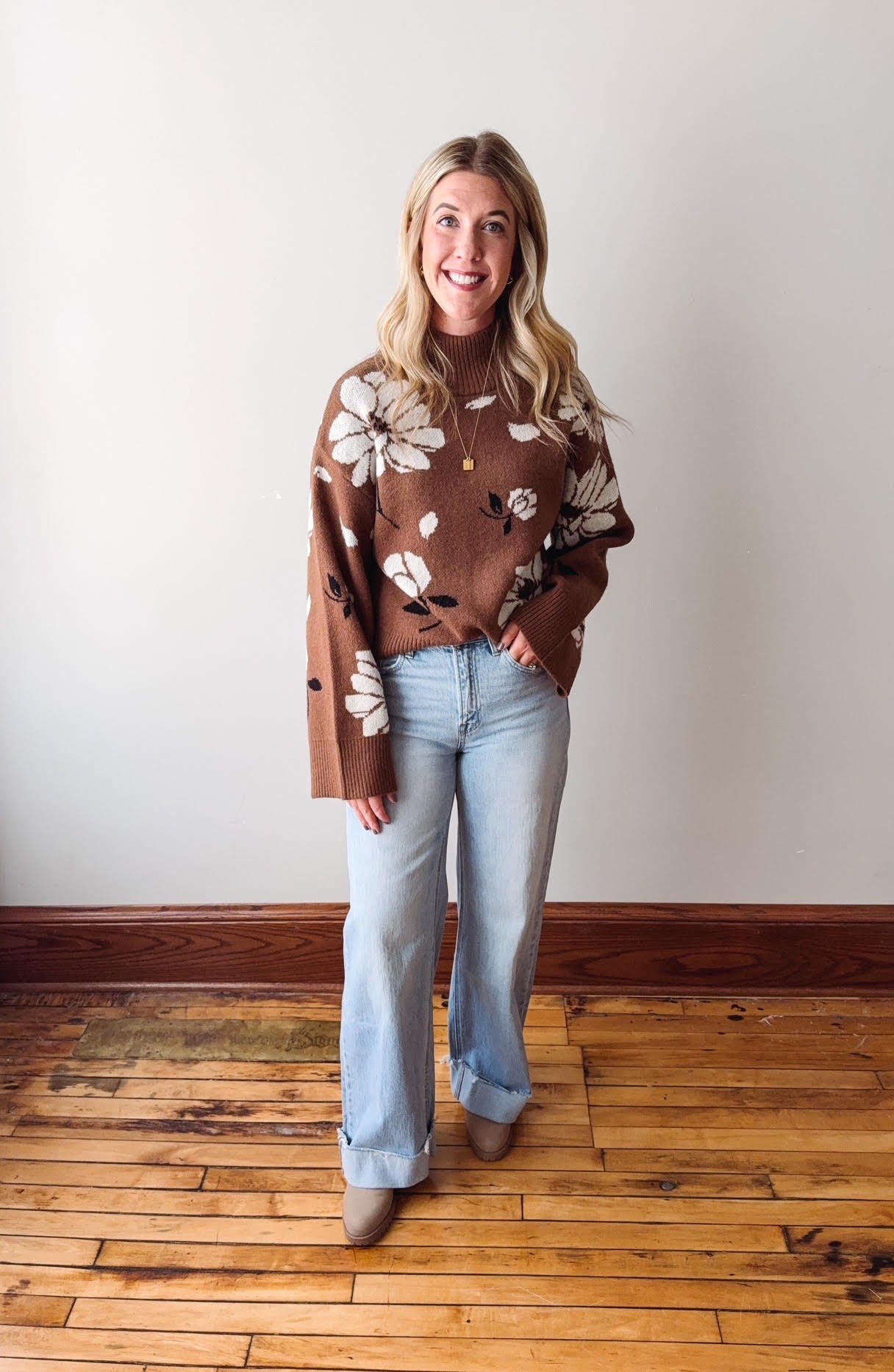 Sabrina Espresso Mock Neck Sweater