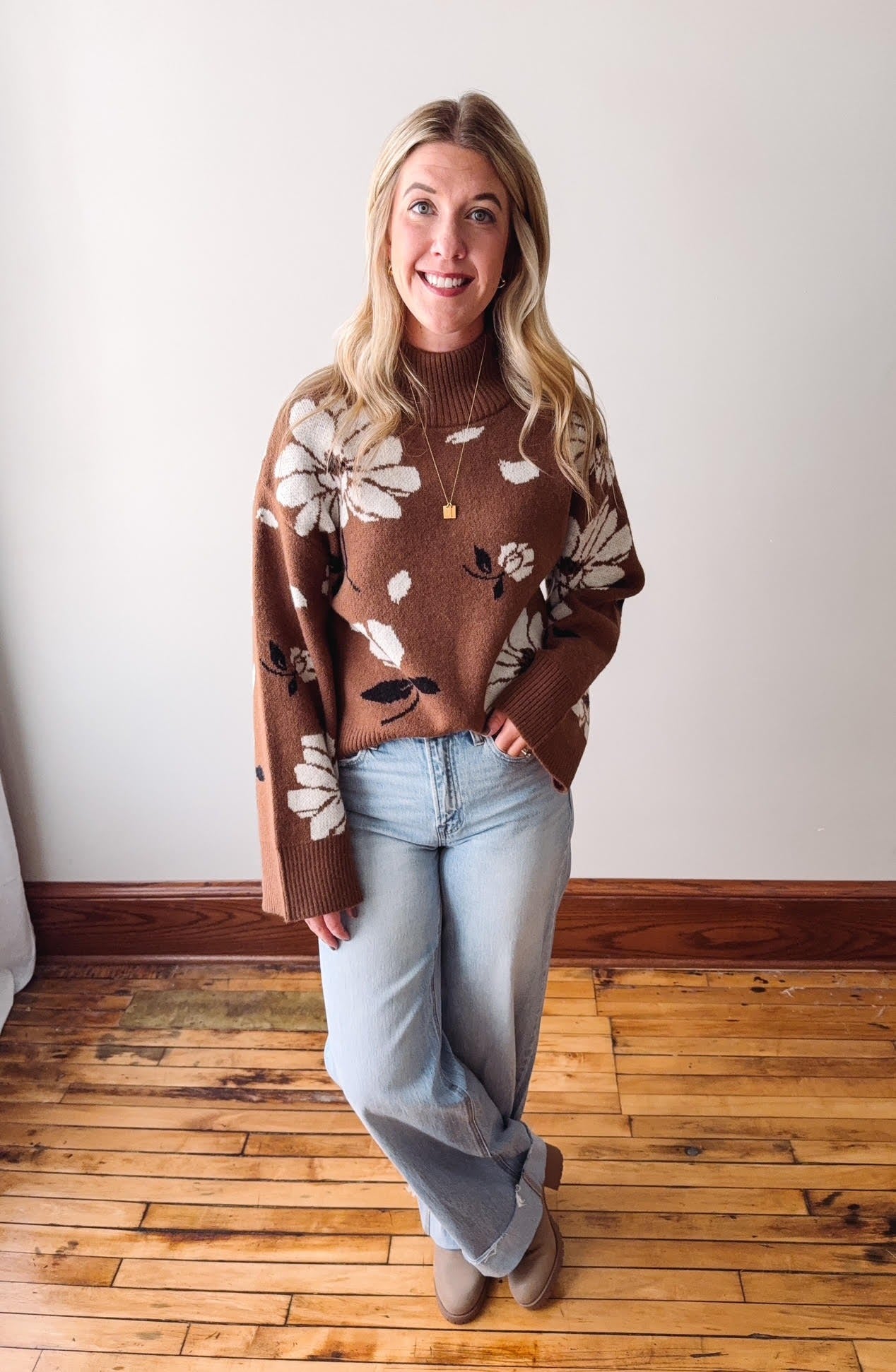 Sabrina Espresso Mock Neck Sweater