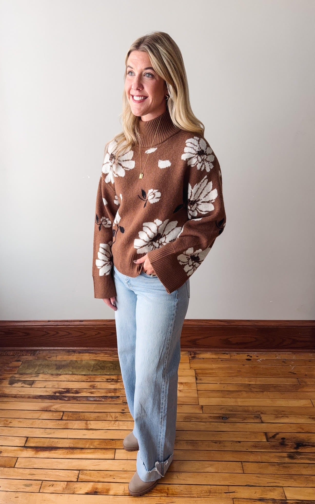 Sabrina Espresso Mock Neck Sweater