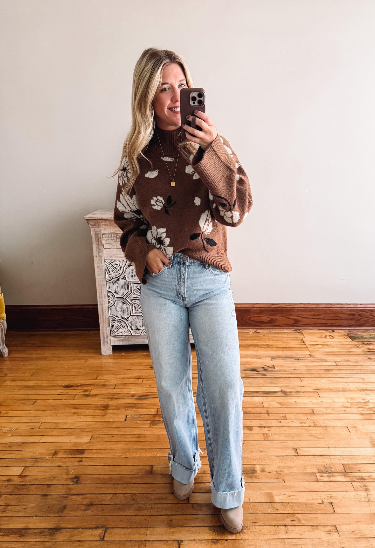 Sabrina Espresso Mock Neck Sweater