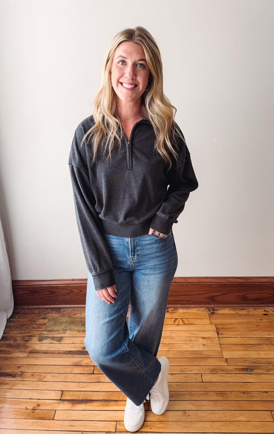 Sadie Half Zip Sweatshirt - Black