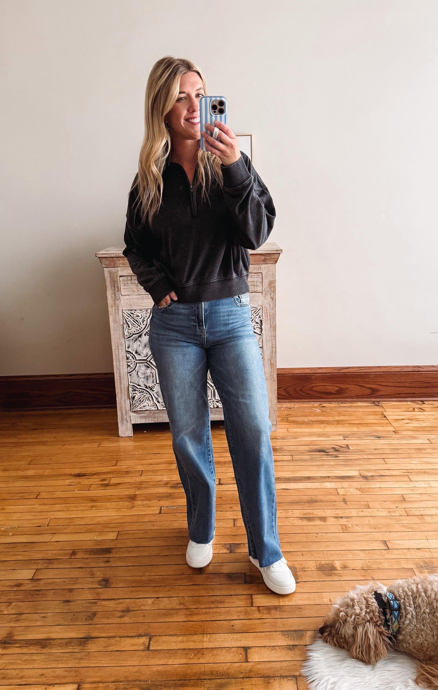 Sadie Half Zip Sweatshirt - Black