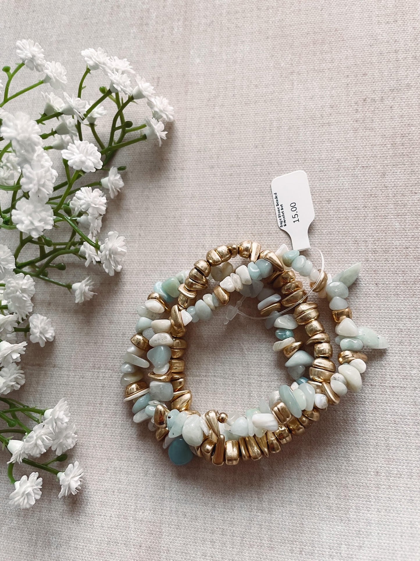 Sage Stone Beaded Bracelet Set