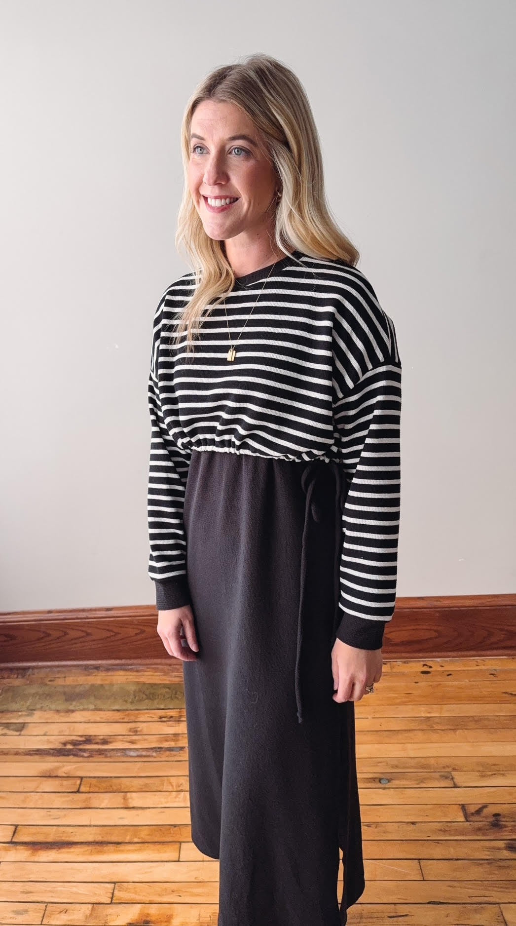 Sasha Cloudy Black Striped Dress