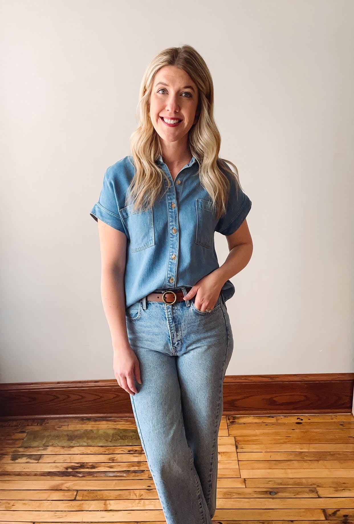 Short Sleeve Denim Button Up