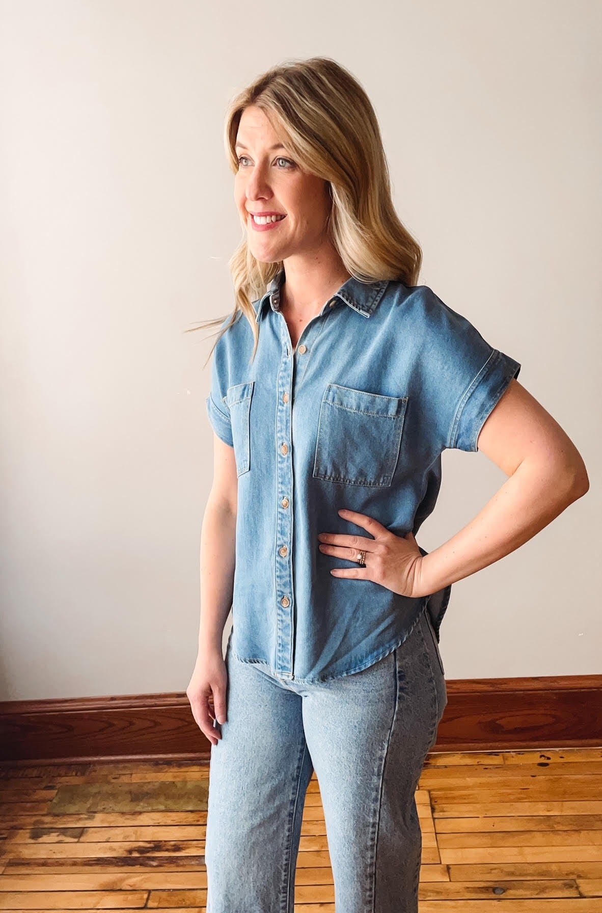 Short Sleeve Denim Button Up