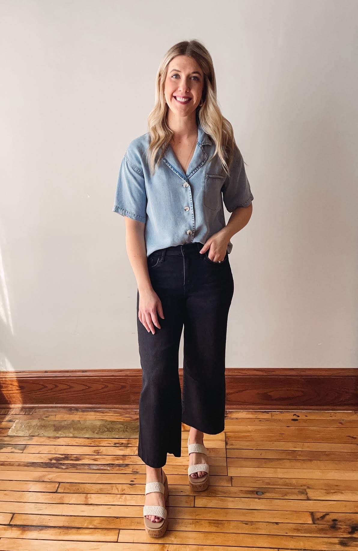 Black High Rise Crop Wide Leg Jeans