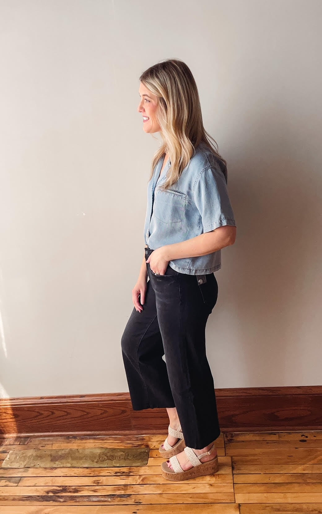 Black High Rise Crop Wide Leg Jeans