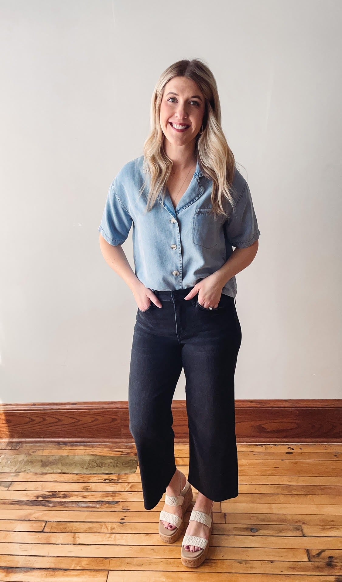 Black High Rise Crop Wide Leg Jeans