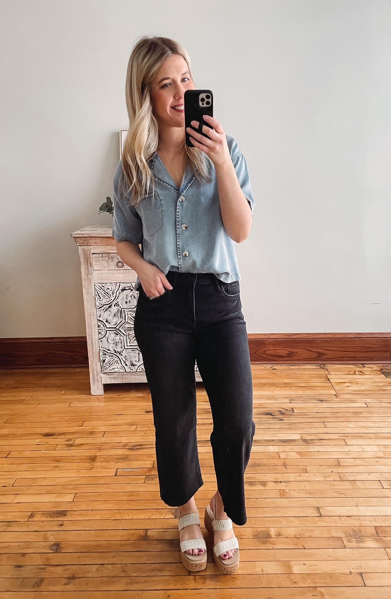 Black High Rise Crop Wide Leg Jeans