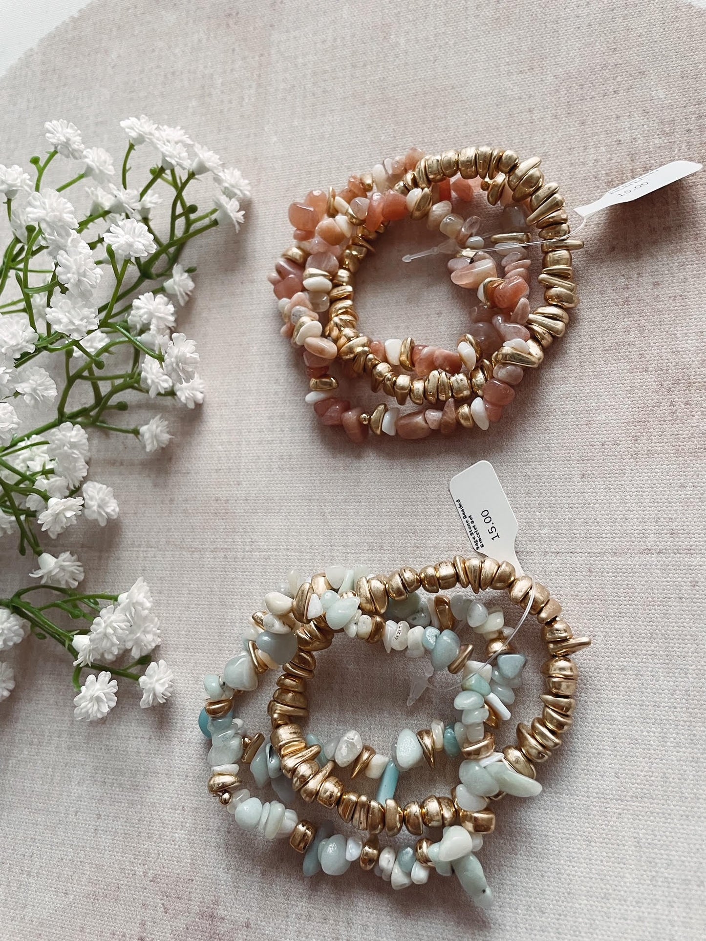 Sage Stone Beaded Bracelet Set