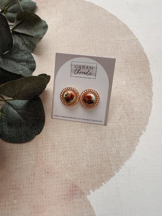 Vintage Porcelain Floral Stud Earrings