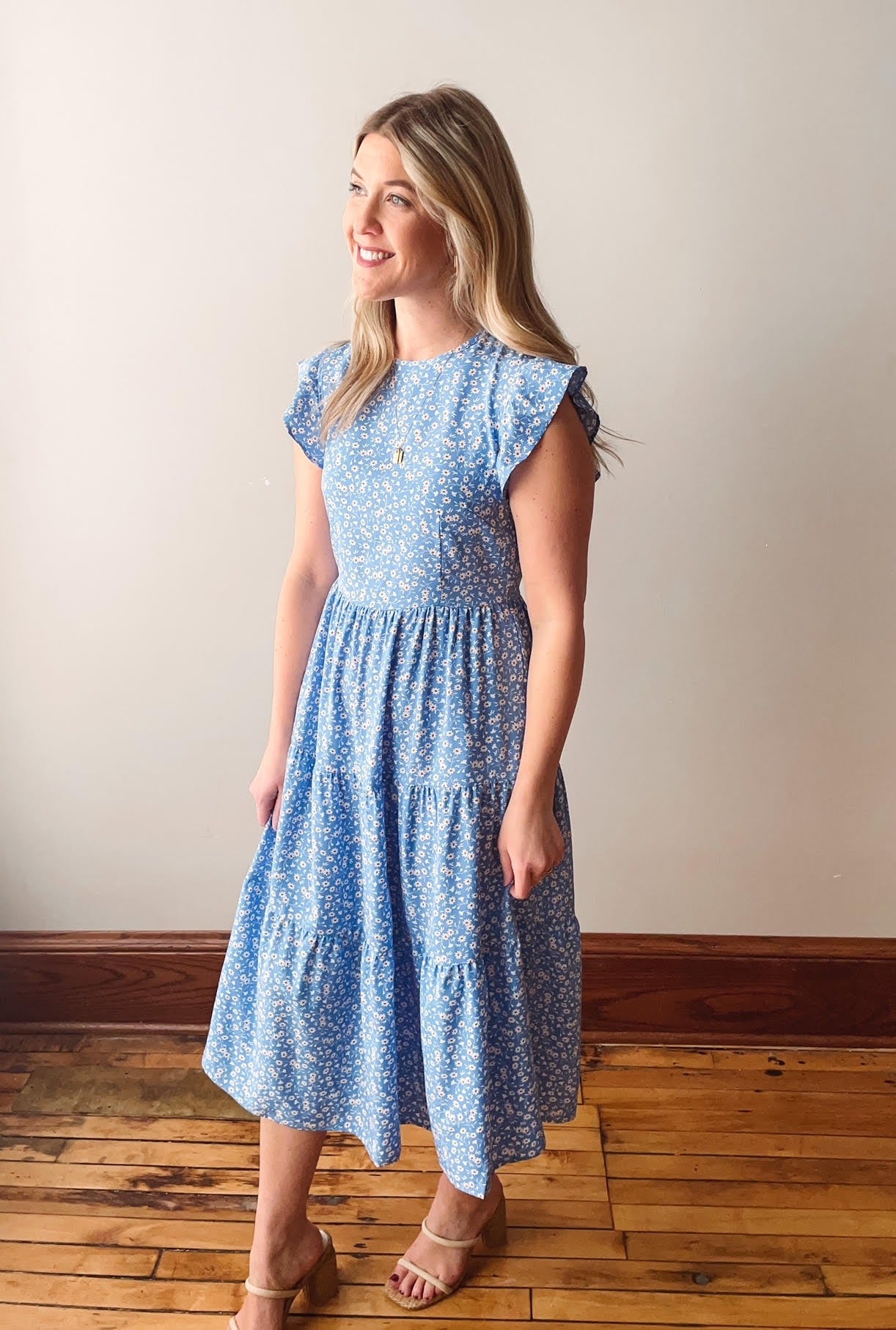 Vintage Blue Floral Print Maxi