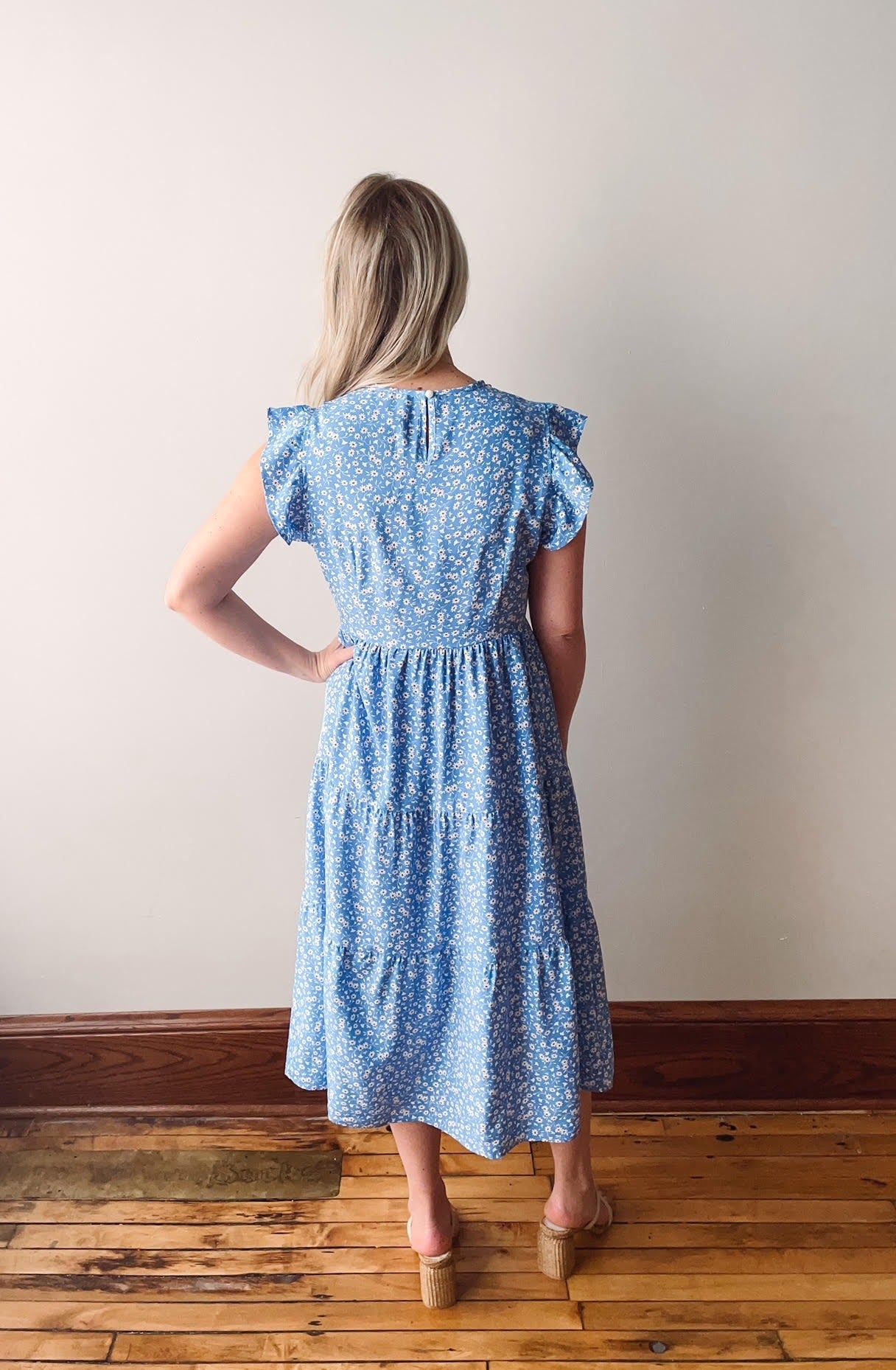 Vintage Blue Floral Print Maxi
