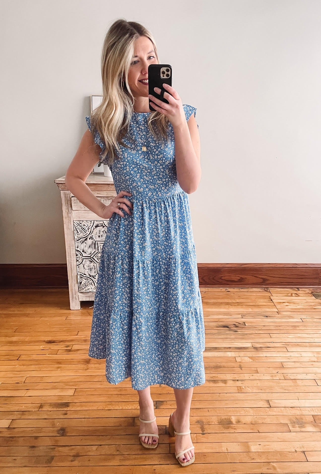 Vintage Blue Floral Print Maxi