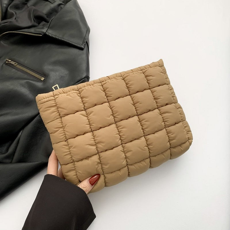 Tan Quilted Makeup Bag