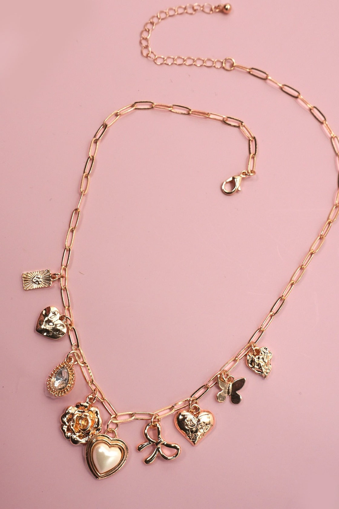 Rhinestone Flower Charm Necklace