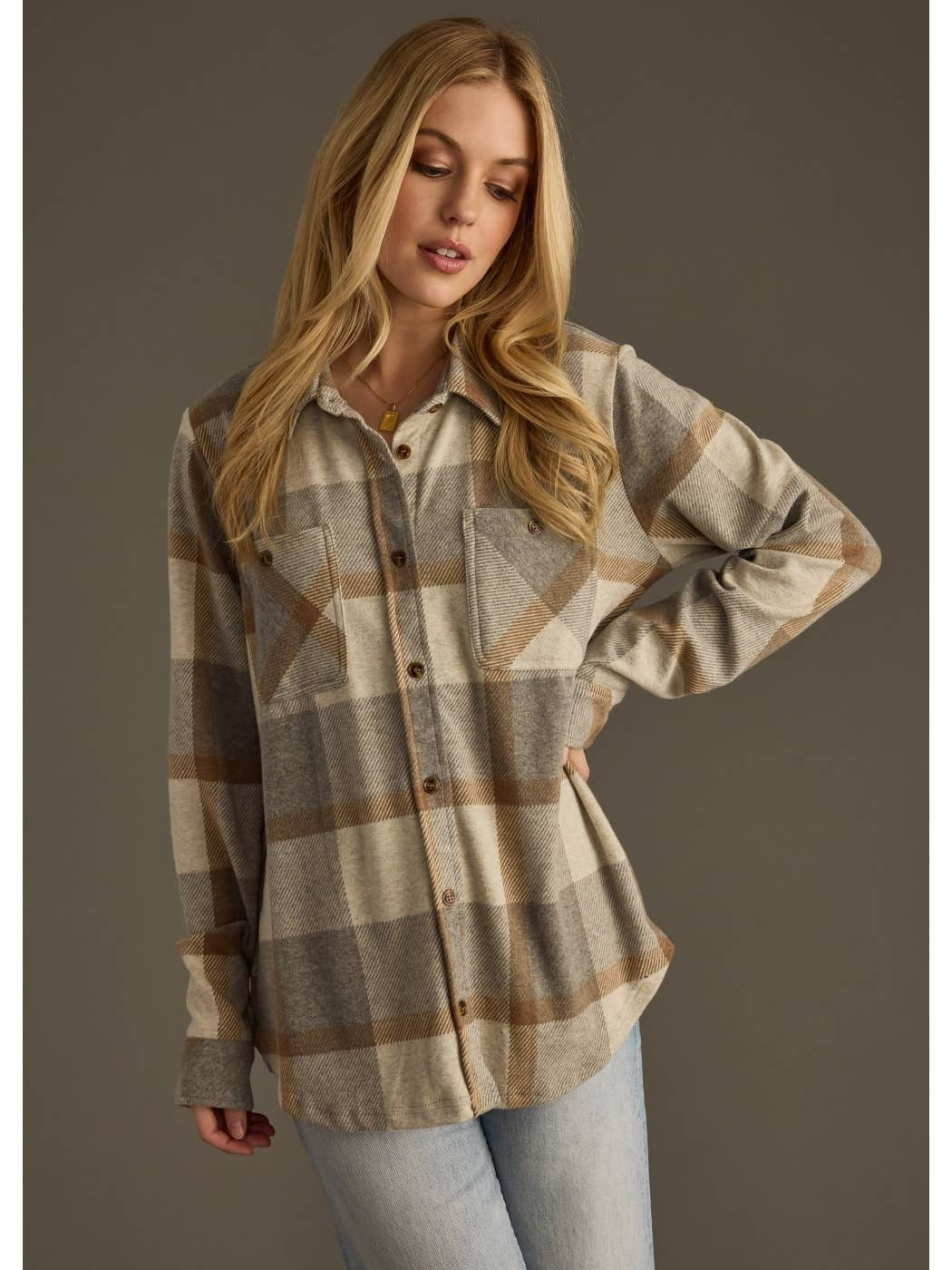 Lily Gray + Mocha Plaid Button Up