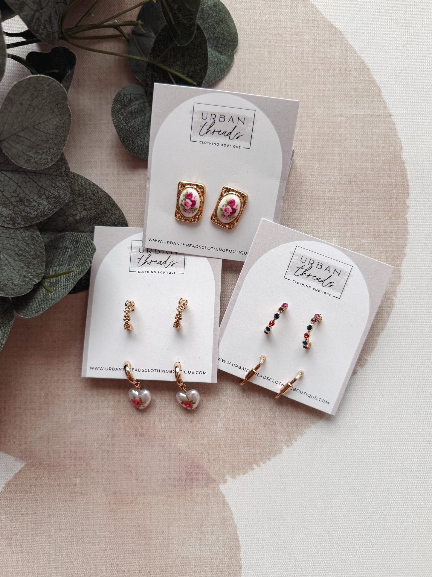 Gold Vintage Porcelain Flower Earrings