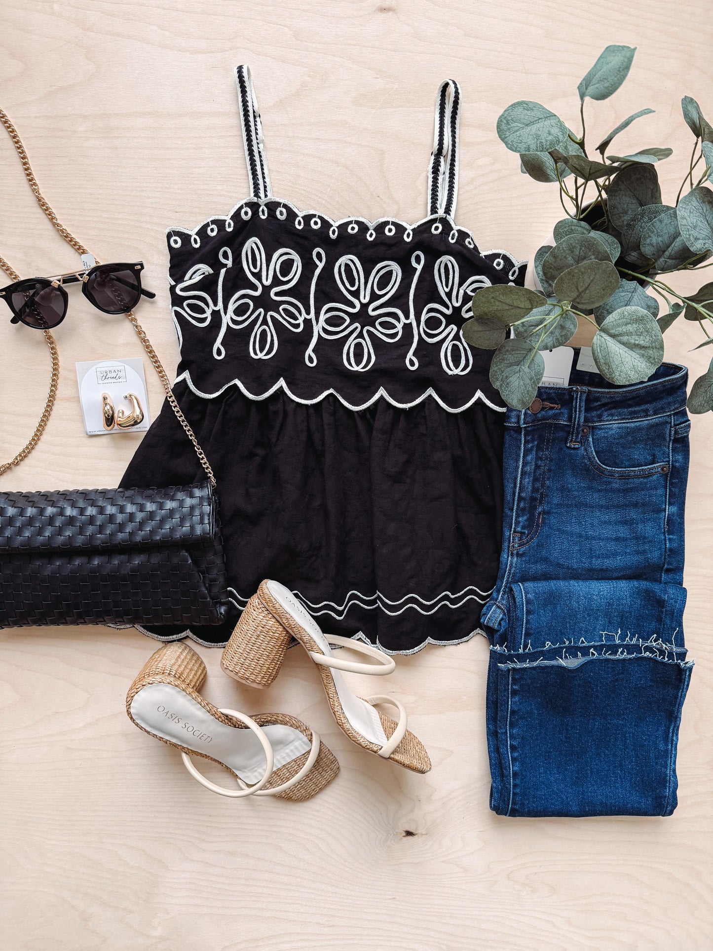 Capri Black + Ivory Embroidered Top