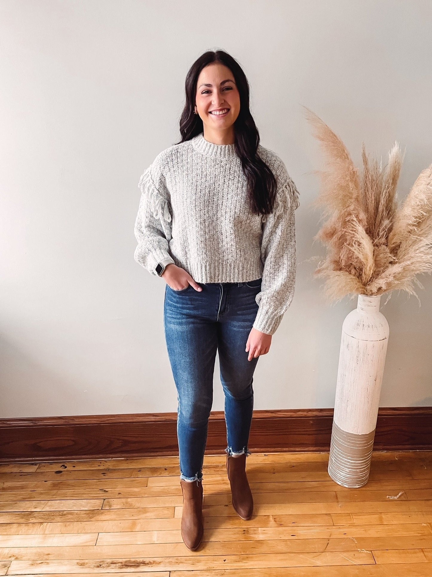 Heather Grey Fringe Sweater