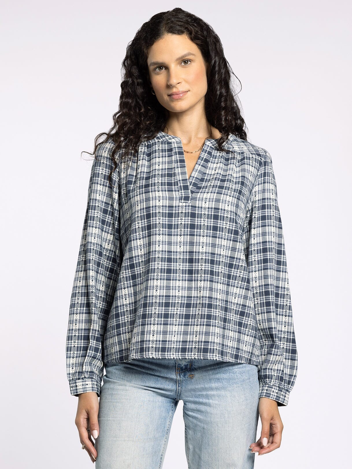 Irene Top - Cream Navy Plaid