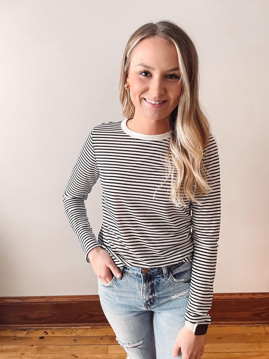 Long Sleeve Black + White Stripe Top