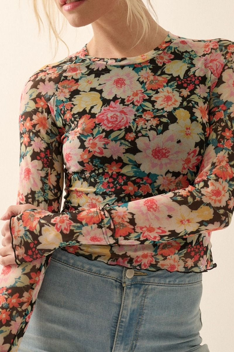 Emily Black Floral Mesh Top