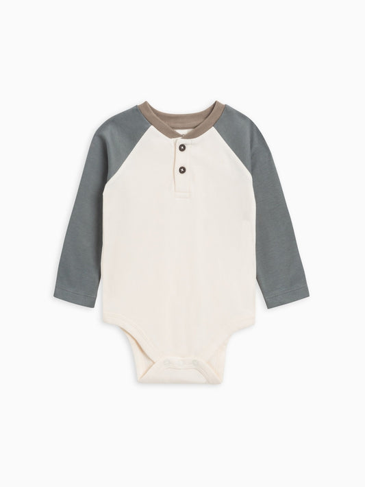 Raglan Henley Bodysuit - Dusty Blue