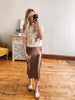 Brown Satin Midi Skirt