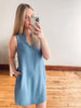 Smocked Shoulder Chambray Dress
