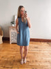 Smocked Shoulder Chambray Dress