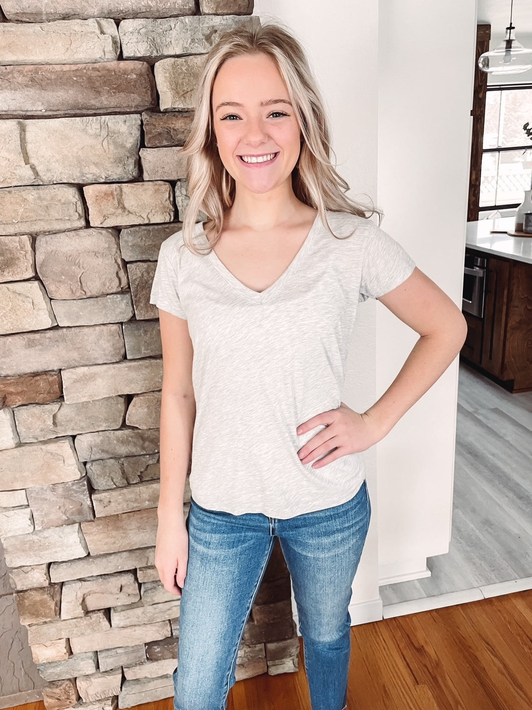 Oatmeal Heather Slinky V-Neck