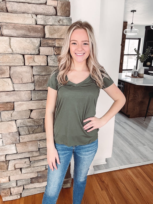 Army Green Slinky V-Neck