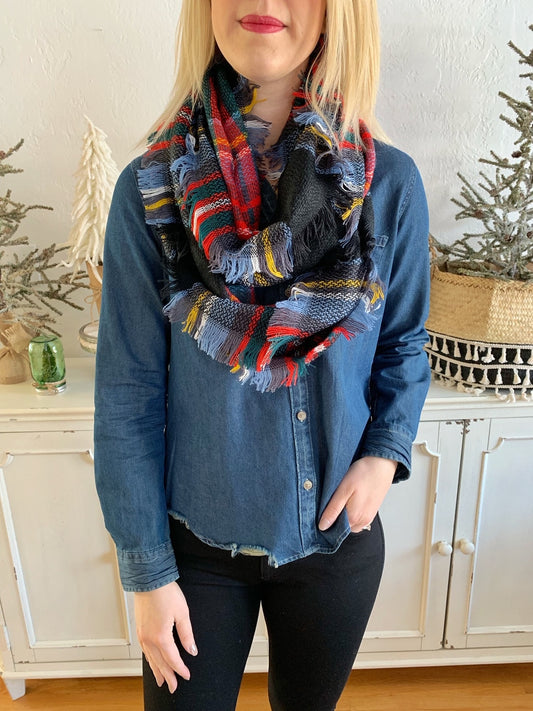 Black Plaid Infinity Scarf