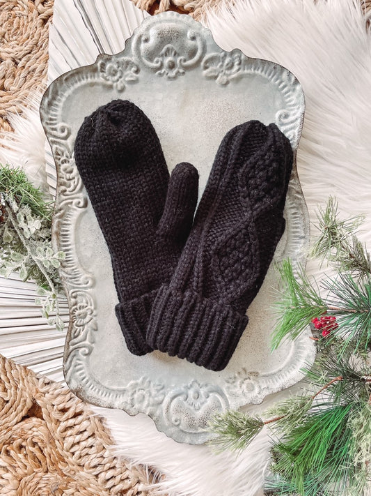Black Cable Mittens