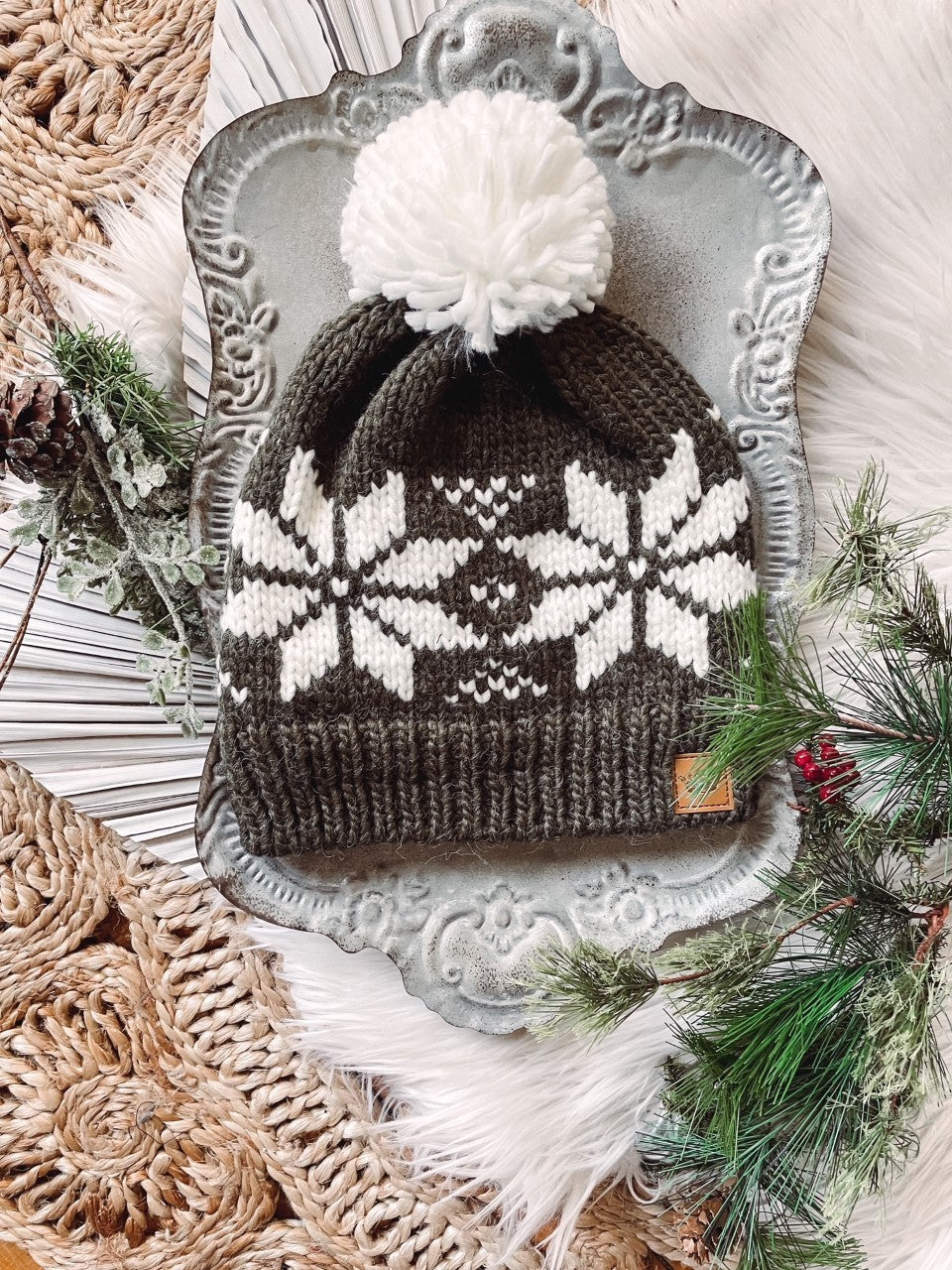 Olive Snowflake Hat