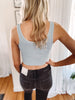 Sky Ribbed Snap Crop Top