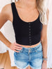 Black Ribbed Snap Crop Top