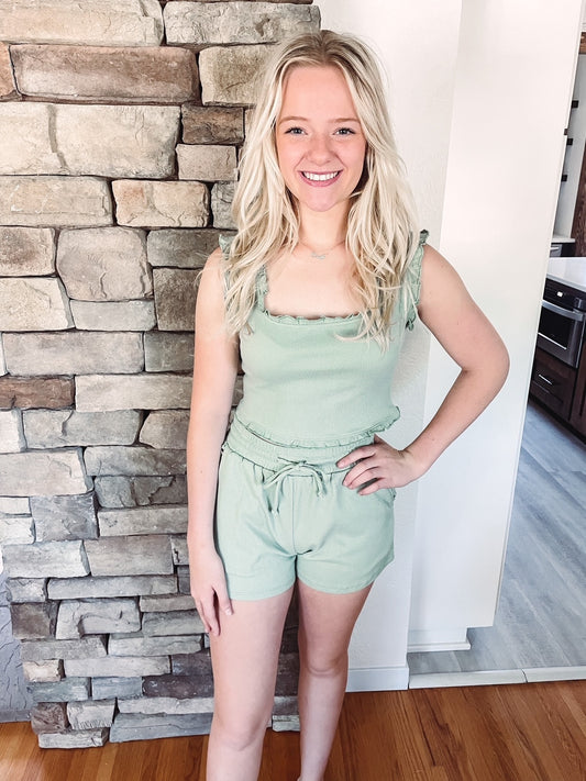 Sage Ruffle Tank