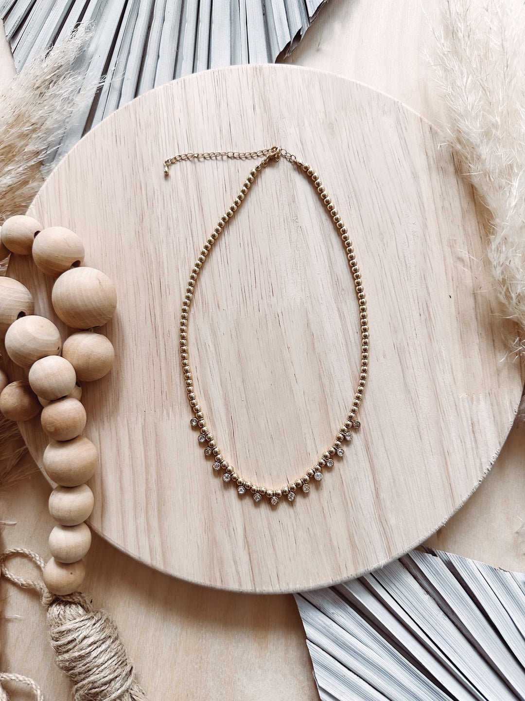 Gold Beaded Fan Necklace