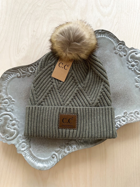 Lena Heather Olive Pom Beanie