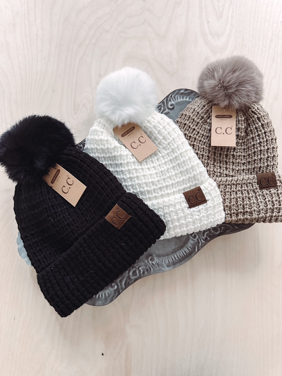 Remi Mocha Waffle Knit Pom Beanie