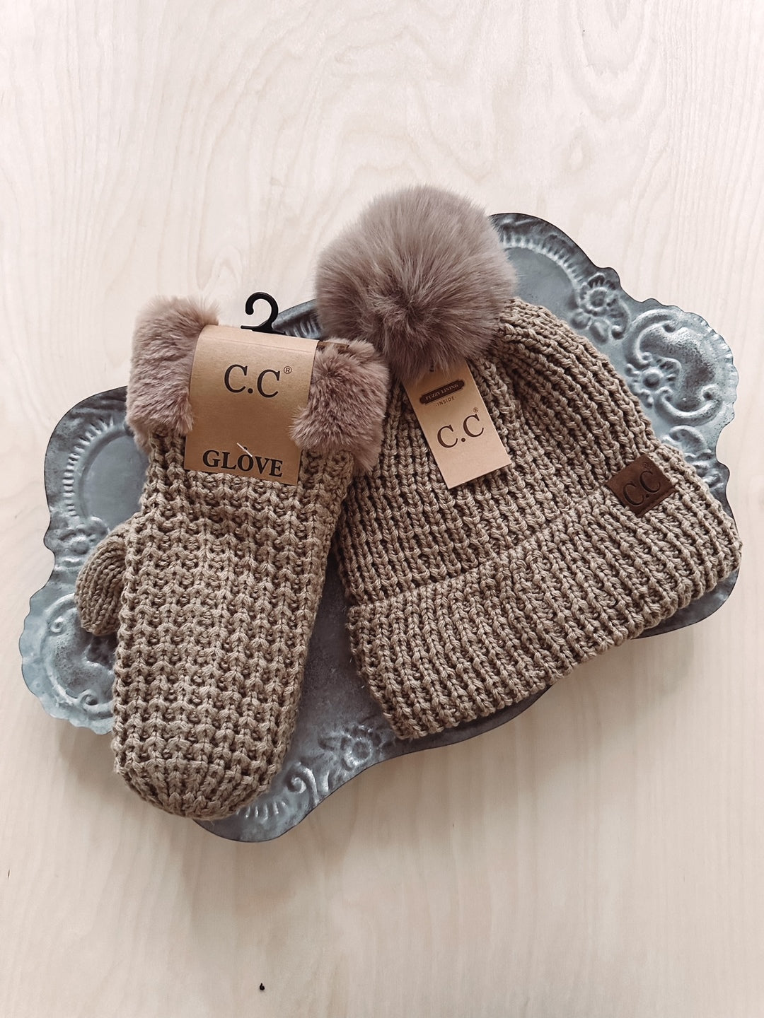 Remi Mocha Waffle Knit Pom Beanie