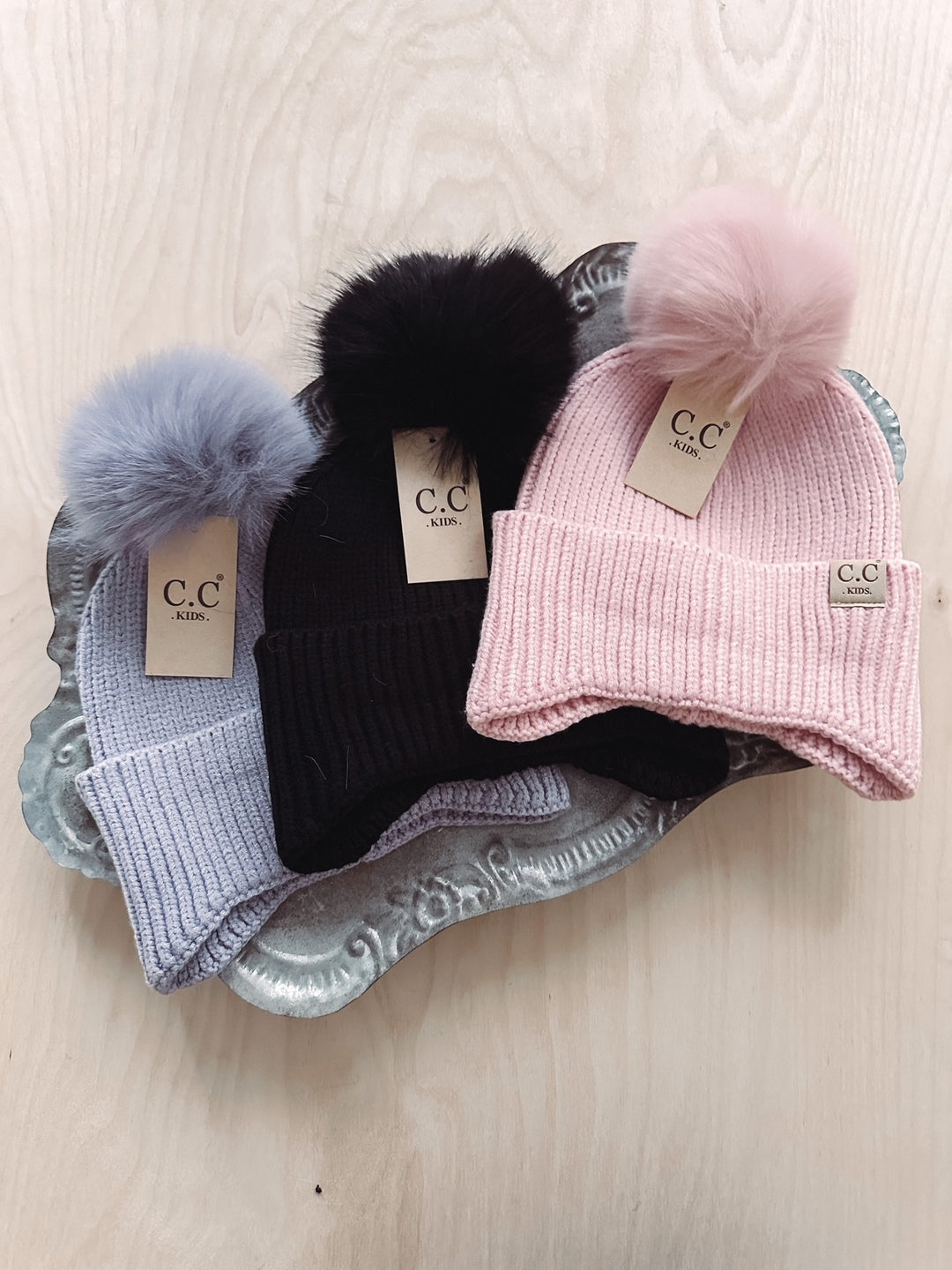 Skye Kids Black Ear Flap Double Pom Beanie
